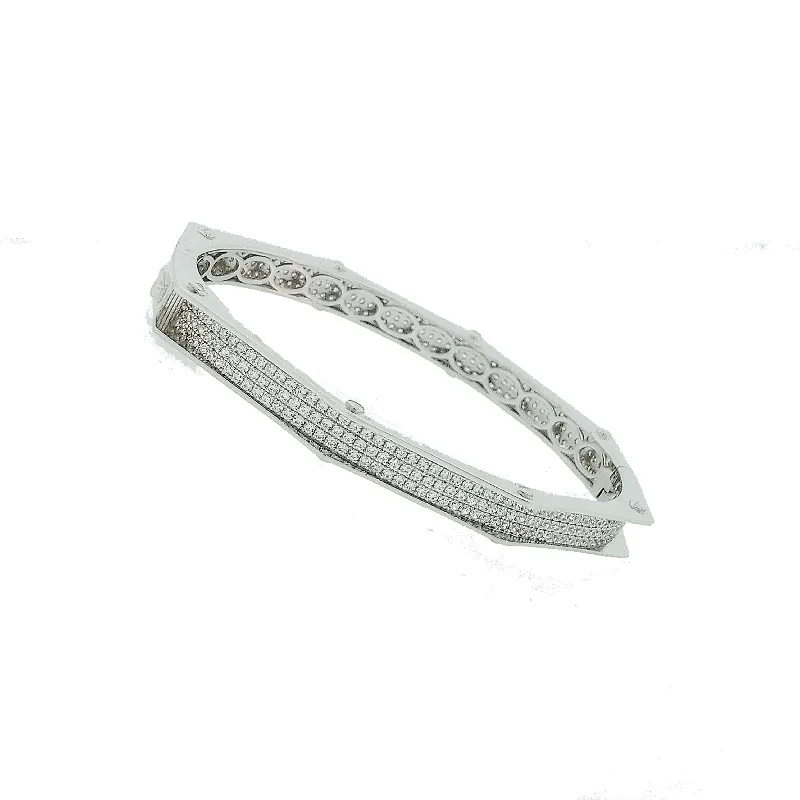 Women’s jade bracelets-Micro Pave 925 Sterling Silver Bangle Rhodium Plating with Cubic Zirconia