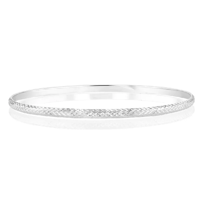 Women’s sterling silver bangles-Sterling Silver 3mm Patterned 65mm Bangle