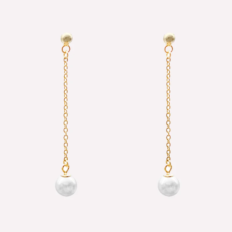 Women’s geometric statement earrings-PEARL DANGLE CLIP-ON EARRINGS IN GOLD