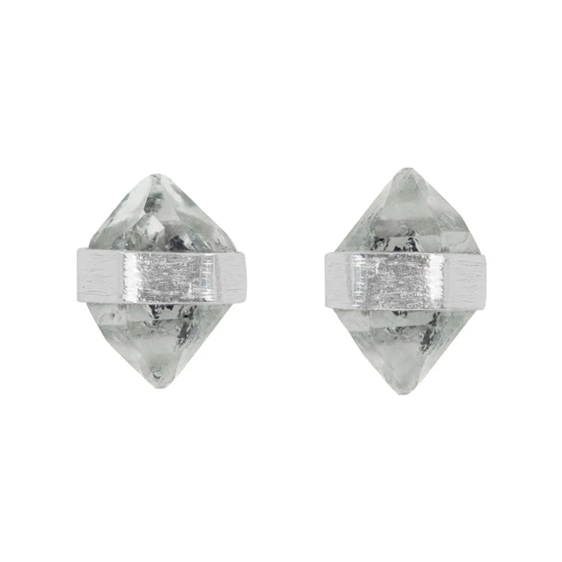 Women’s gemstone stud earrings-Banded Herkimer Diamond Post Earrings in Silver