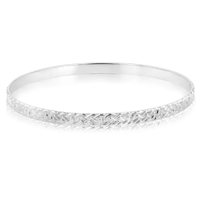 Women’s diamond bracelets-Sterling Silver Machine Engraved 65mm Bangle