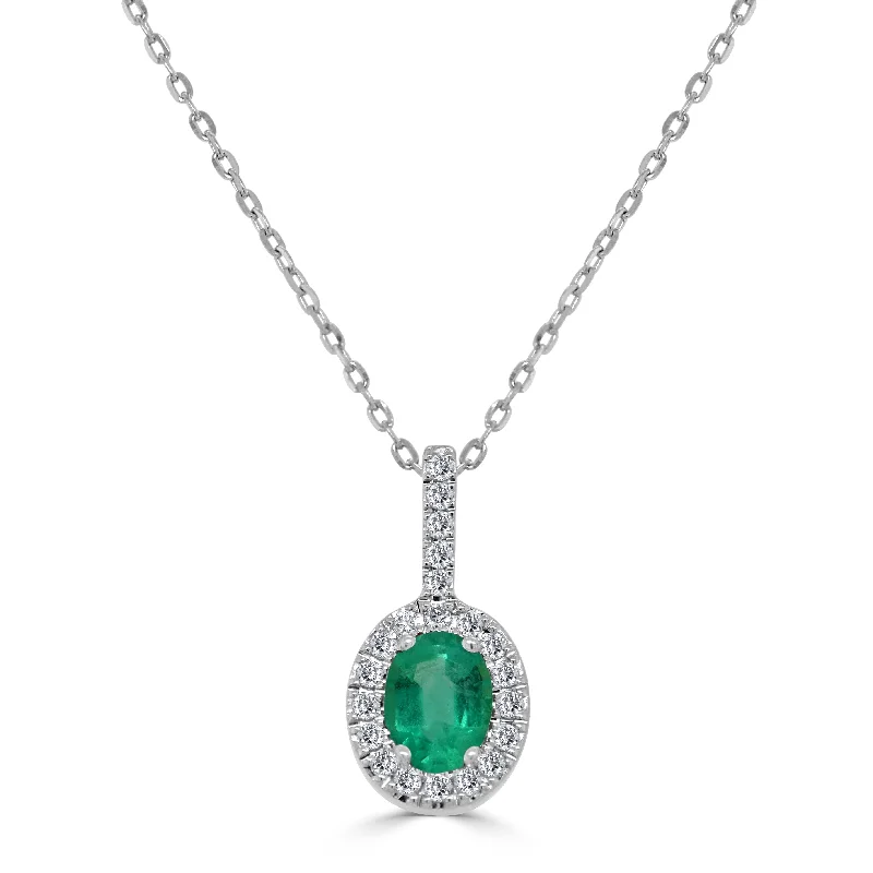 Women’s statement necklaces-14K Gold, Emerald & Diamond Pendant