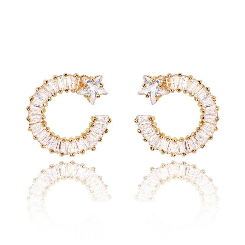 Women’s large statement earrings-Shooting Star Earrings with White Diamond Cubic Zirconia