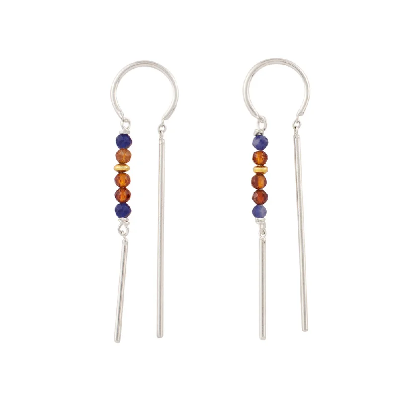 Women’s opal earrings-Beaded Dancer Threaders in Sodalite & Hessonite