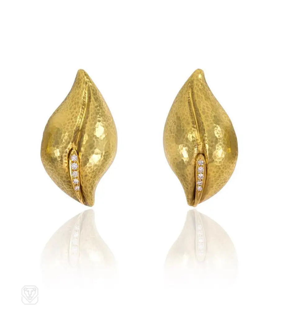 Women’s heart-shaped earrings-Gold and diamond earrings, Paloma Picasso for Tiffany