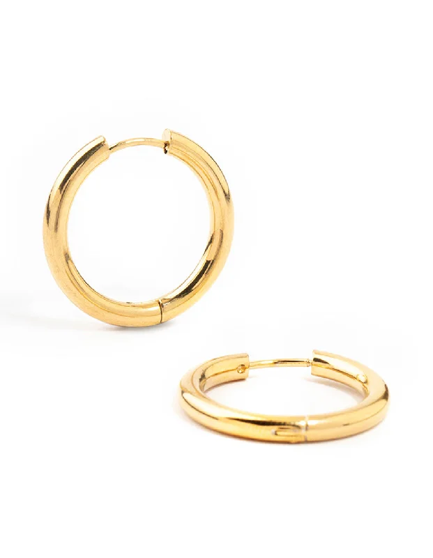 Women’s vintage gold earrings-Waterproof Gold Plated Stainless Steel Clicker Hoop Earrings 24 MM