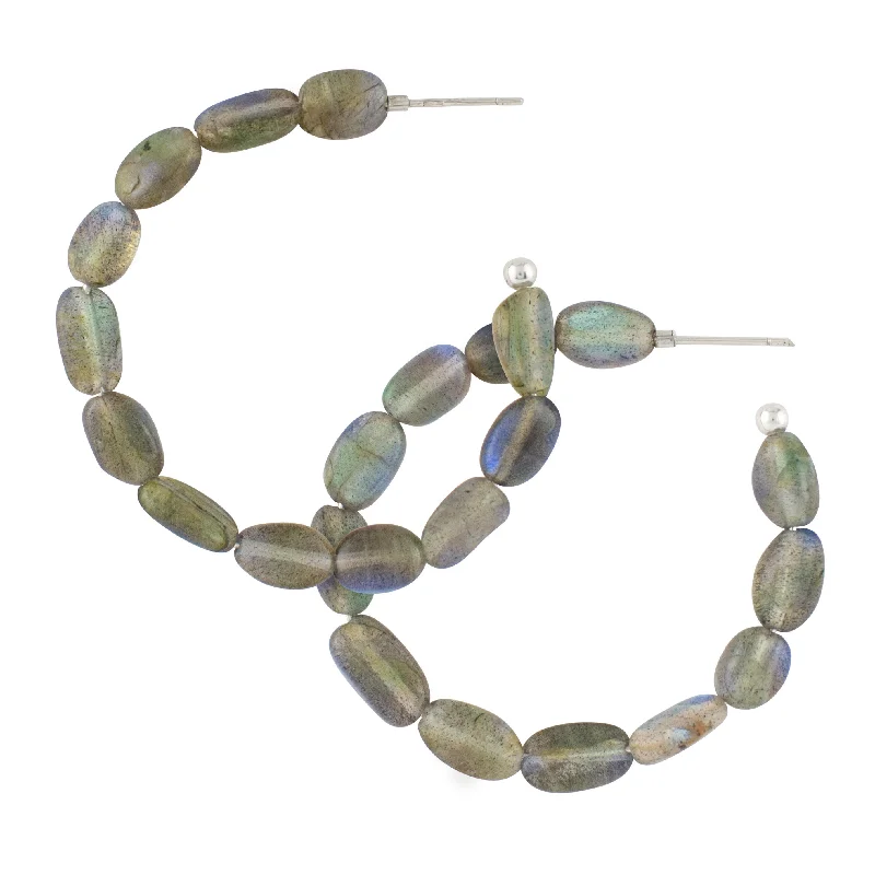 Women’s crystal drop earrings-She's Got Stones Hoops in Labradorite - Large