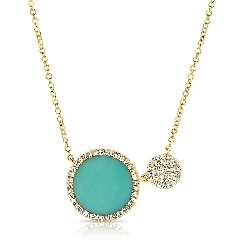 Women’s snake chain necklaces-14k Gold & Turquoise Circle Necklace