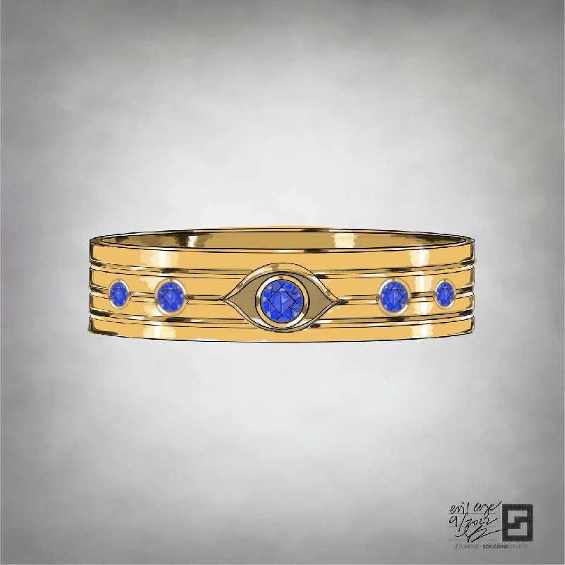 Women’s chic bracelets-EVIL EYE BANGLE WITH SAPPHIRES