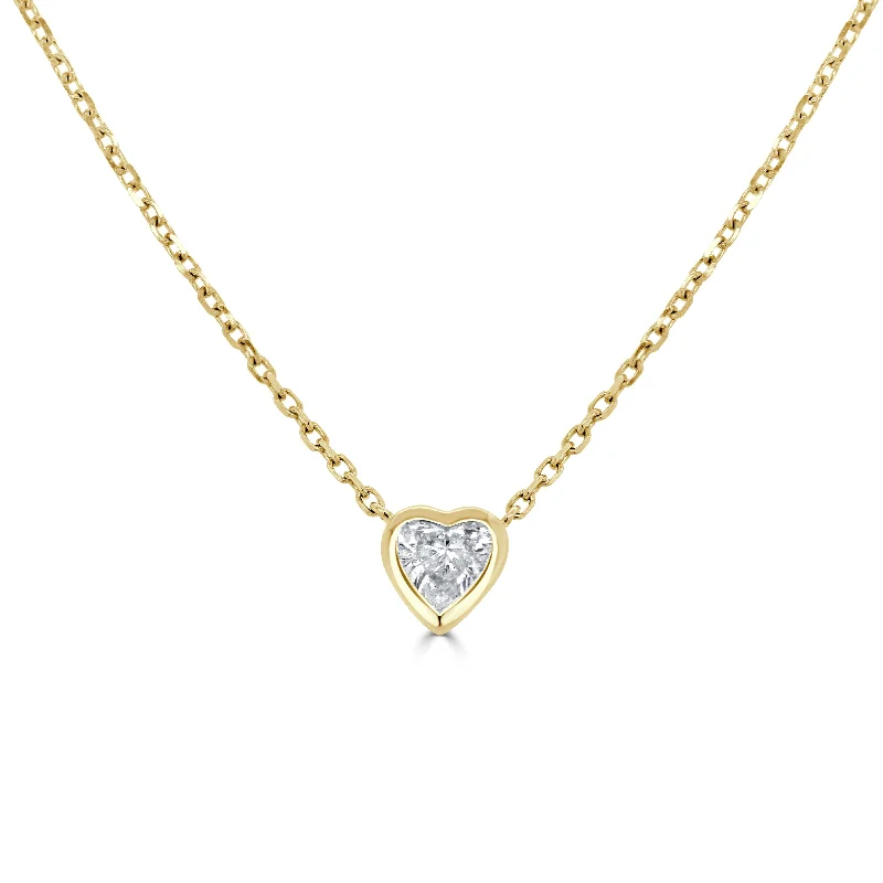 Women’s trendy layered necklaces-14k Gold & Bezel Heart Diamond Necklace