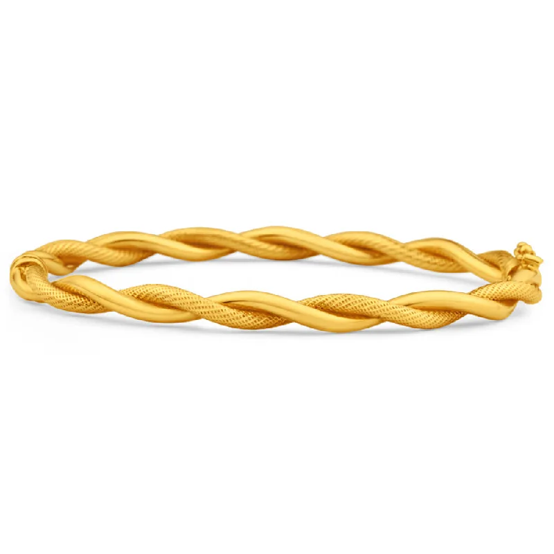 Women’s bangle bracelet sets-9ct Yellow Gold Twist Oval Bangle