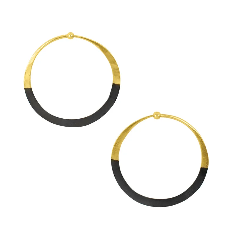 Women’s boho earrings-Rhodium Dipped Hammered Hoops in Gold - 1 1/2"