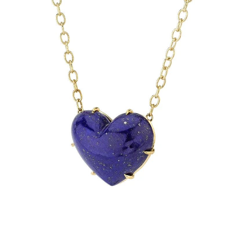 Women’s moonstone necklaces-Ultimate Juicy Heart Necklace - Blue Lapis / 14k Yellow Gold