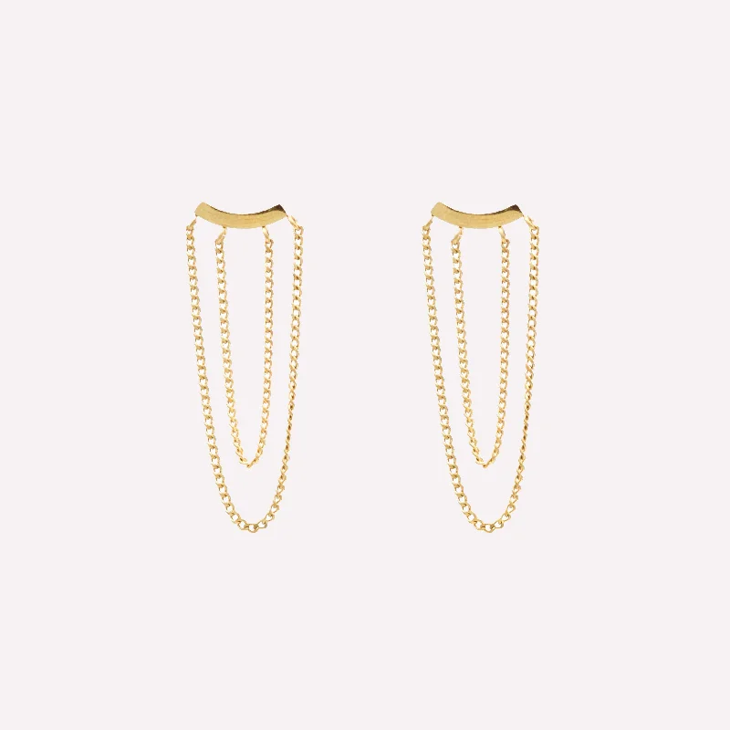 Women’s sparkling earrings-DOUBLE CHAIN DANGLE CLIP-ON EARRINGS IN GOLD