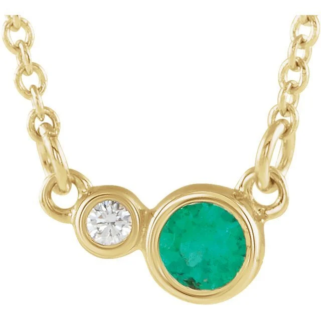 Women’s gemstone drop necklaces-14KT GOLD EMERALD & DIAMOND 18" NECKLACE