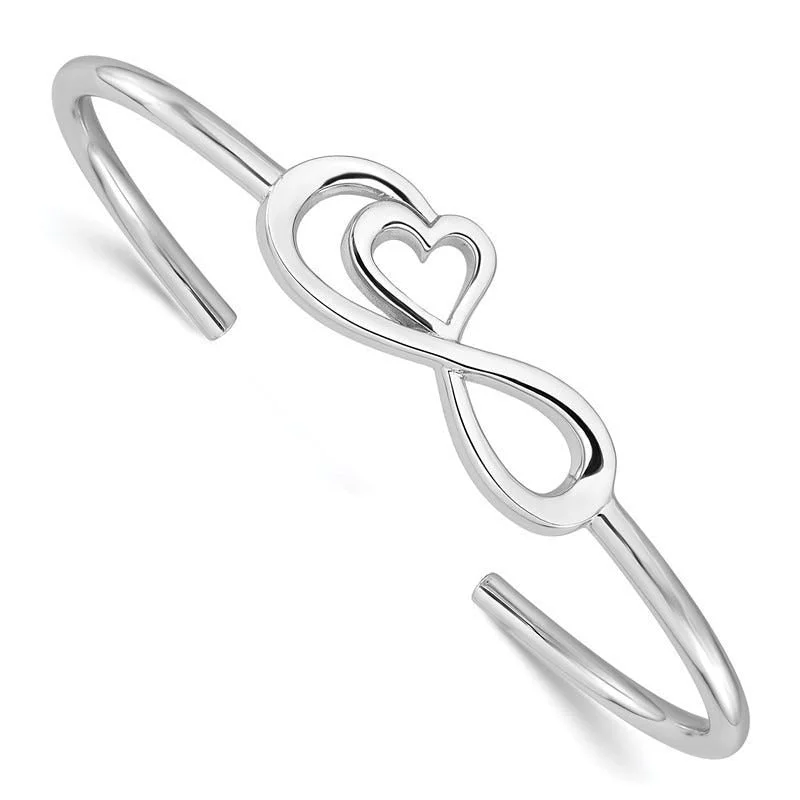 Women’s twisted bangles-Sterling Silver Rhodium-plated Heart Infinity Symbol Cuff Bangle