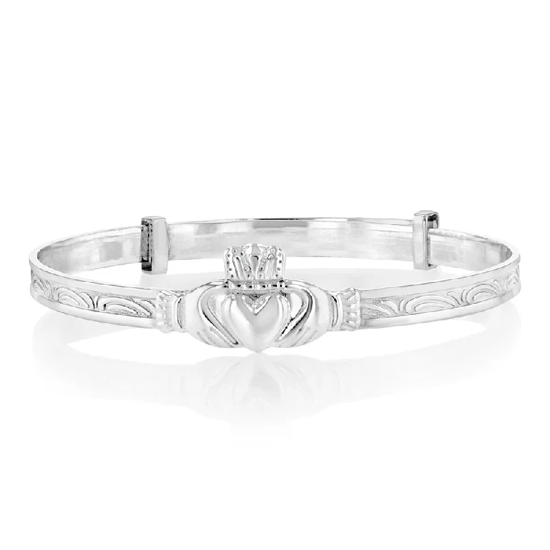 Women’s stackable bangles-Sterling Silver Claddagh Expandable Baby Bangle