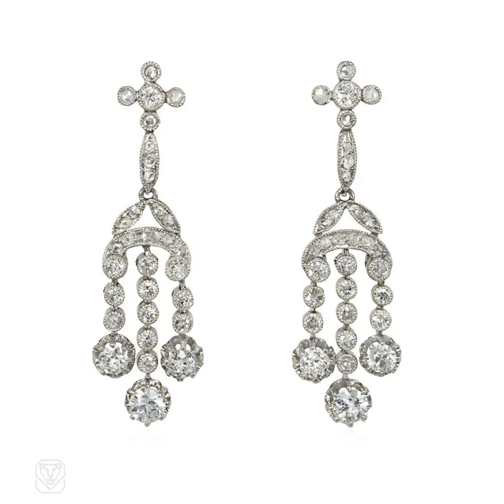 Women’s square earrings-Edwardian diamond girandole earrings