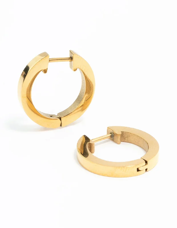 Women’s luxury earrings-Waterproof Gold Plated Stainless Steel Basic Clicker Hoop Earrings