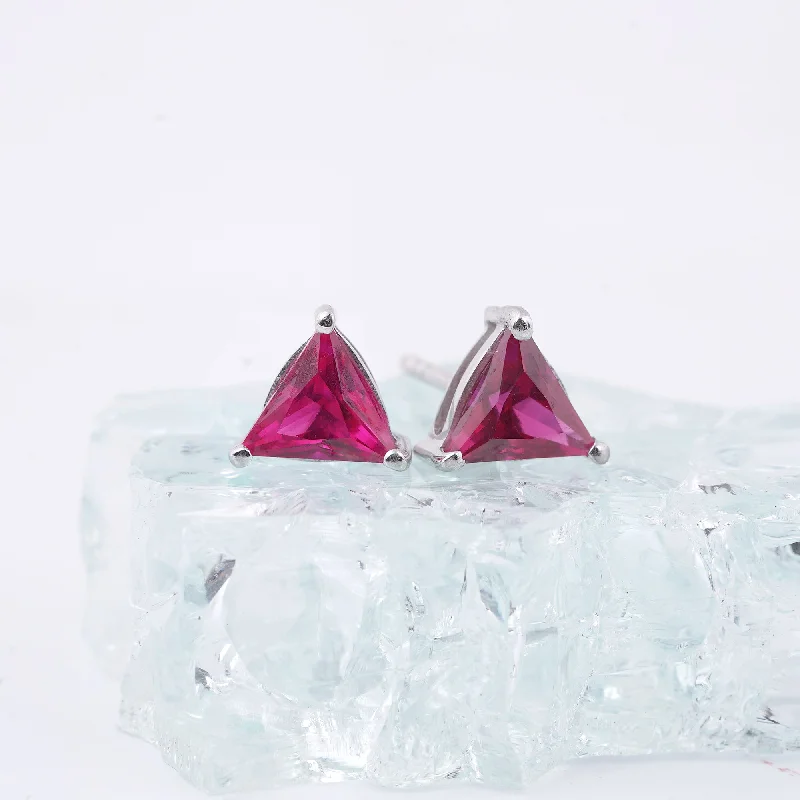 Women’s hoop and stud earrings-Triangle Pink Ruby Stud Earrings