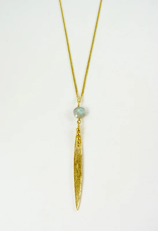 Women’s designer necklaces-Medium Madeleine Leaf Necklace with Labradorite