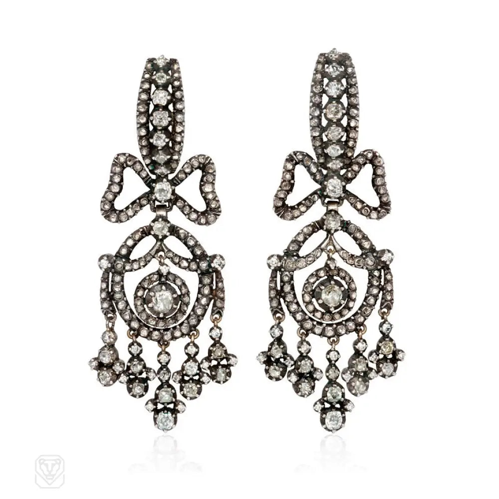 Women’s leaf earrings-Antique style diamond fringed pendant earrings