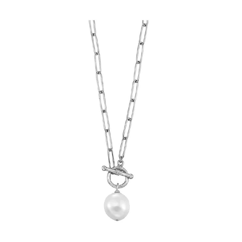 Women’s pearl and diamond necklaces-Sterling Silver Pearl Paperclip Necklace