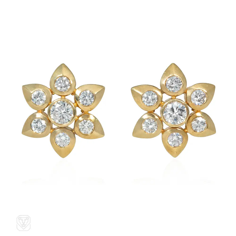 Women’s custom earrings-Cartier, Paris gold and diamond flower earrings