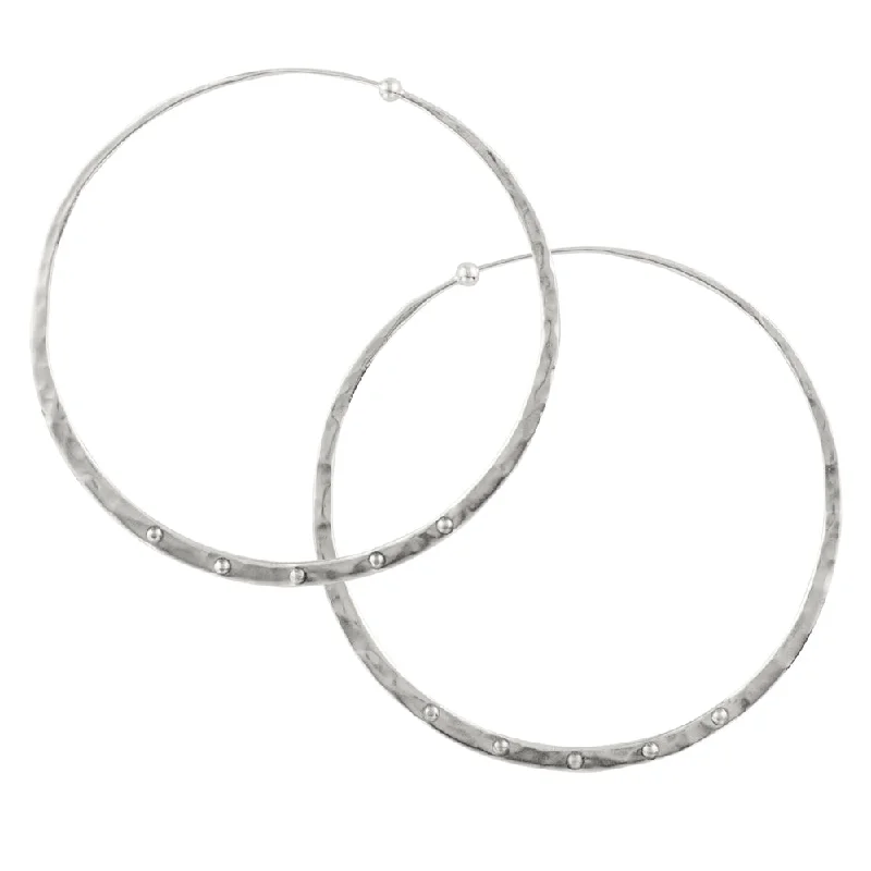 Women’s trendy gold earrings-Riveted Hammered Hoops in Silver - 2 1/2"