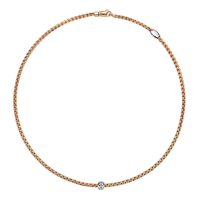 Women’s birthstone pendant necklaces-Eka 18ct Rose Gold Necklace With White Gold Diamond Set Rondel