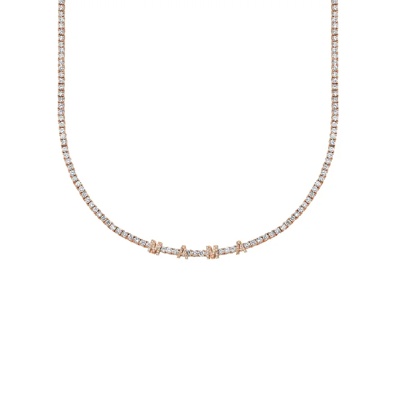 Women’s personalized initial necklaces-Perfect Personalized Collar Tennis Necklace - White Diamond / 14k Rose Gold