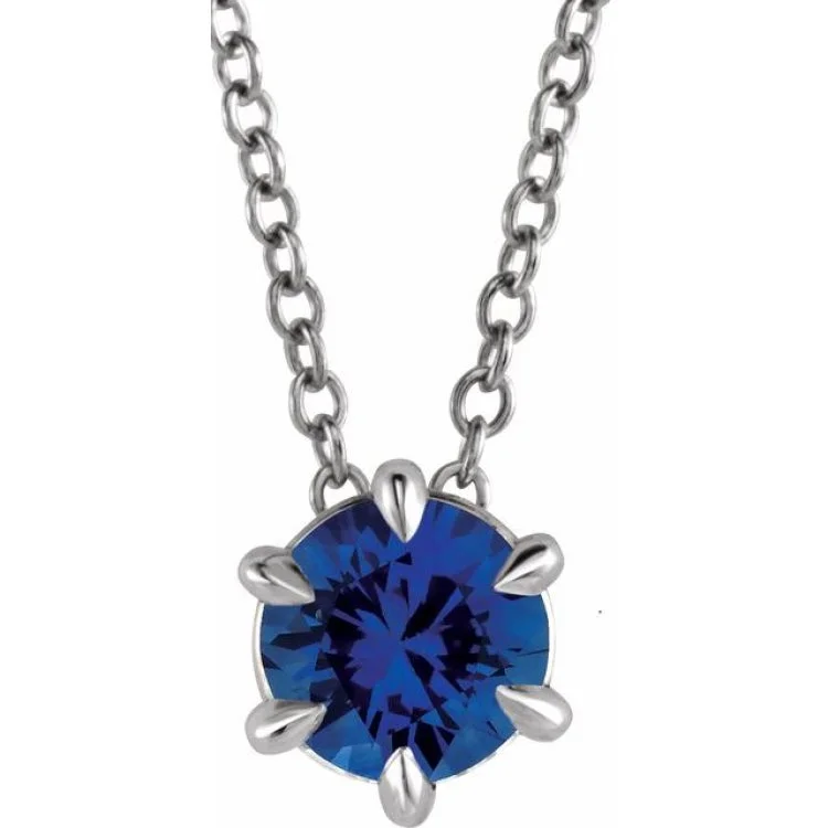 Women’s Swarovski crystal necklaces-14K White 5 mm Natural Blue Sapphire Solitaire 16-18" Necklace