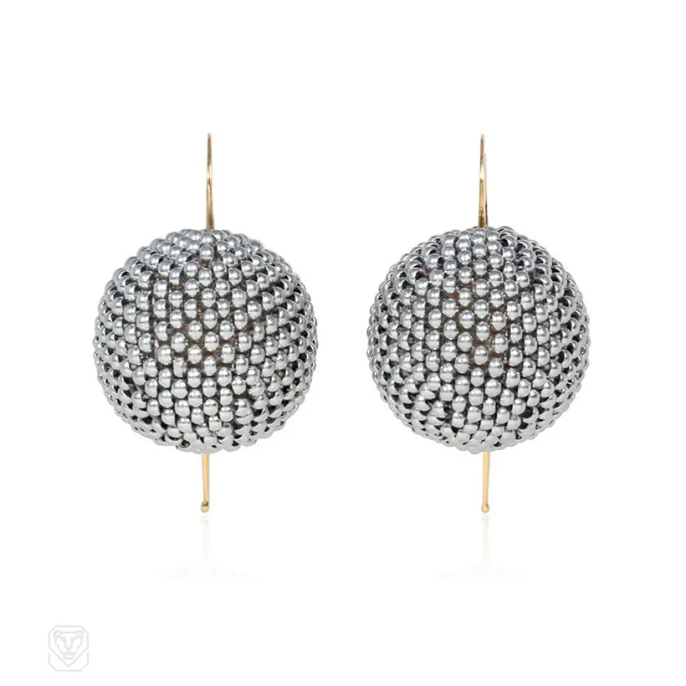 Women’s gemstone stud earrings-Antique aluminum beaded ball earrings