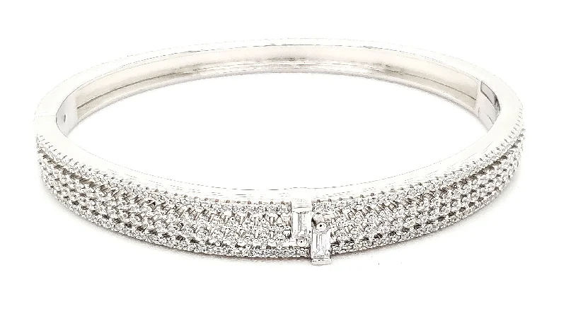 Women’s butterfly bracelets-Micro Pave 925 Sterling Silver Bangle Rhodium Plating with Cubic Zirconia