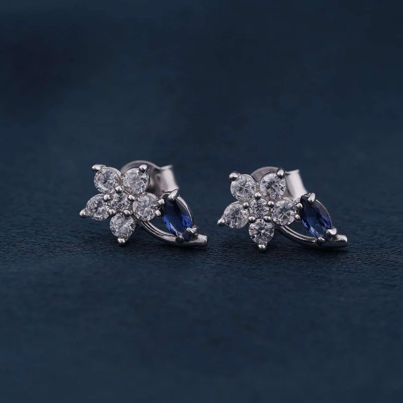 Women’s modern earrings-Silver Sapphire Blue Star Earrings