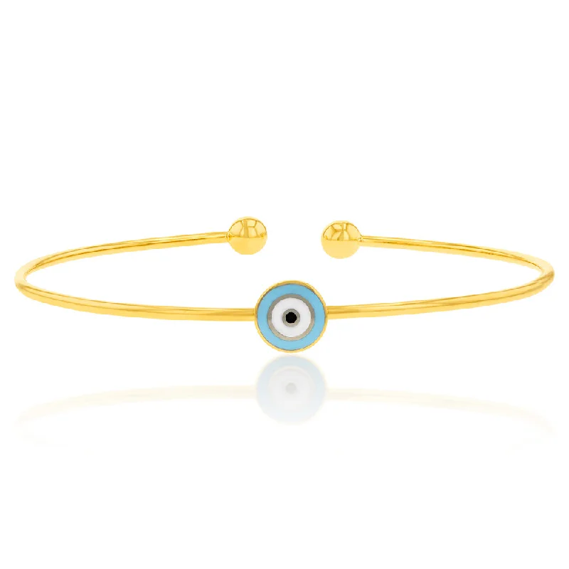 Women’s handmade bracelets-9ct Yellow Gold Silverfilled Evil Eye On Open Bangle