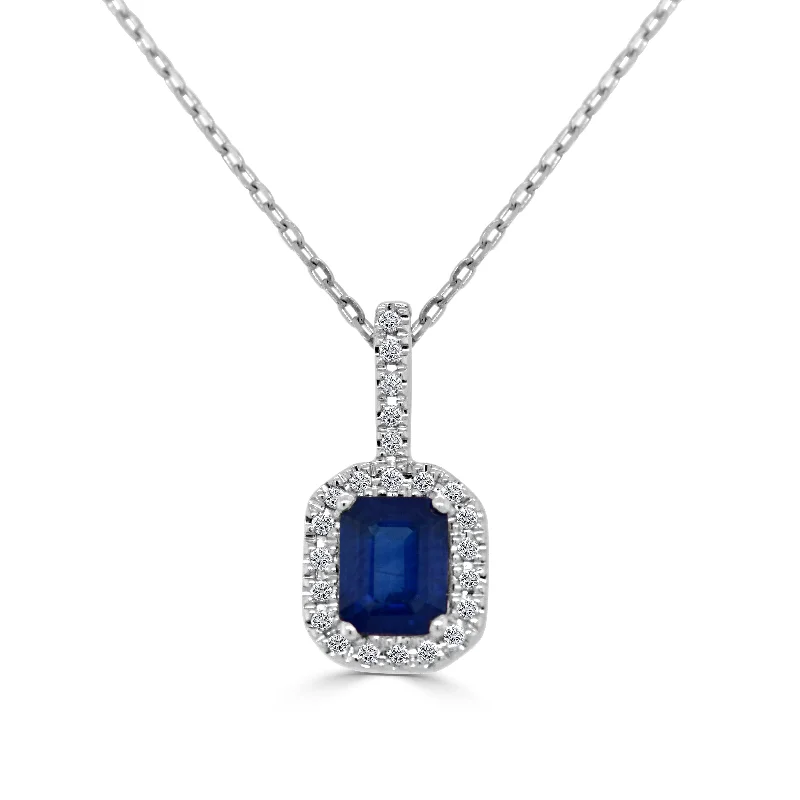 Women’s long necklaces-14K Gold, Diamond & Blue Sapphire Octagon Pendant