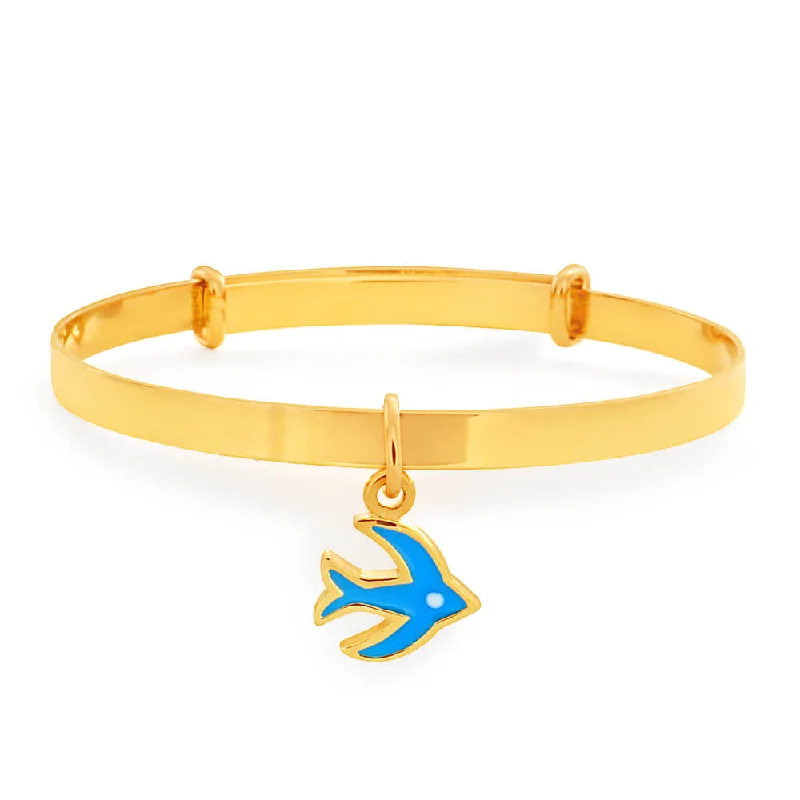 Women’s birthstone bangles-9ct Yellow Gold Expendable Blue Bird Baby Bangle