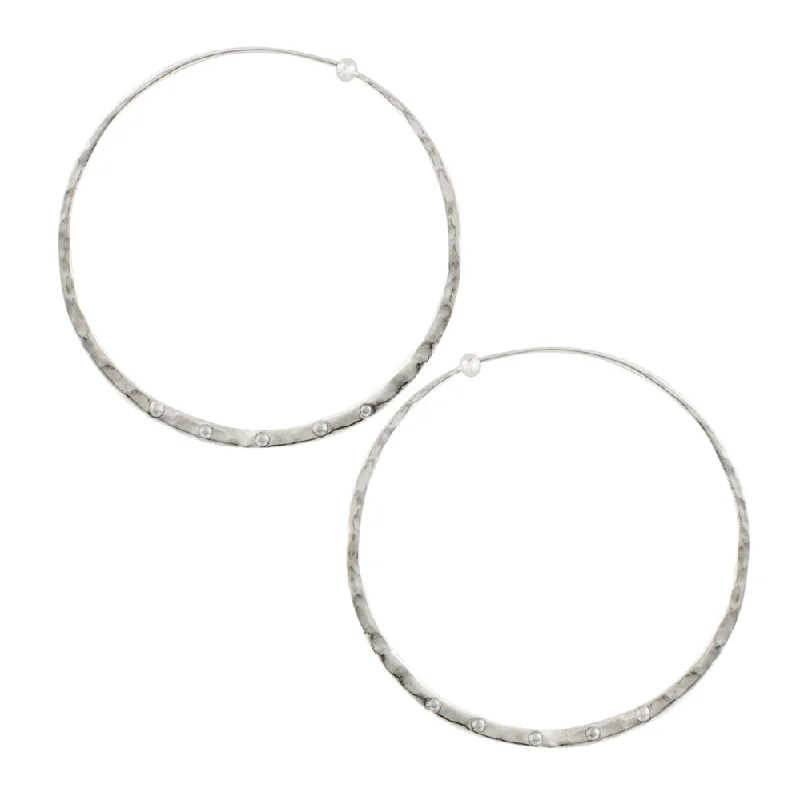 Women’s bridal drop earrings-Riveted Hammered Hoops in Silver - 2"