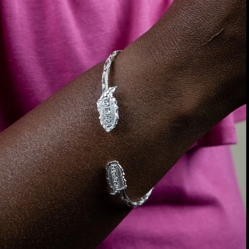 Women’s bangles with charms-Light Grenada Map Bangle with Diamante Pattern