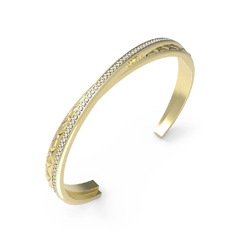 Women’s rose gold bracelets-Guess Gold Plated Stainless Steel Matelasse And Pave Open Bangle