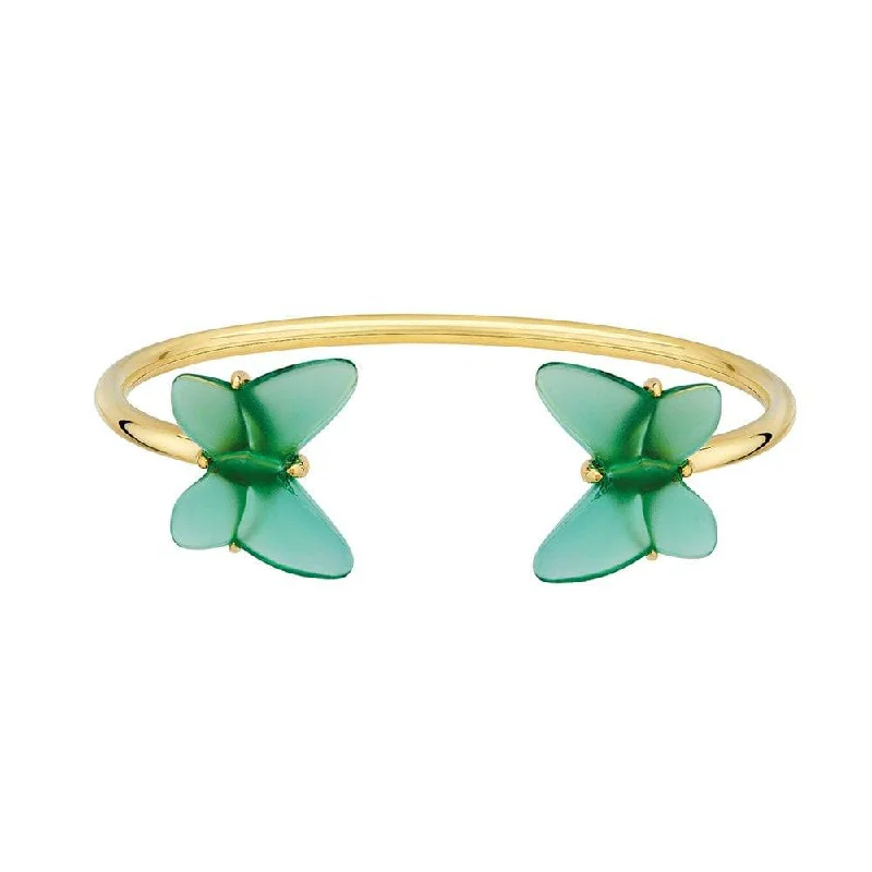 Women’s custom engraved bangles-Papillon Flexible 18ct Yellow Gold-Plated & Green Crystal Bangle - S