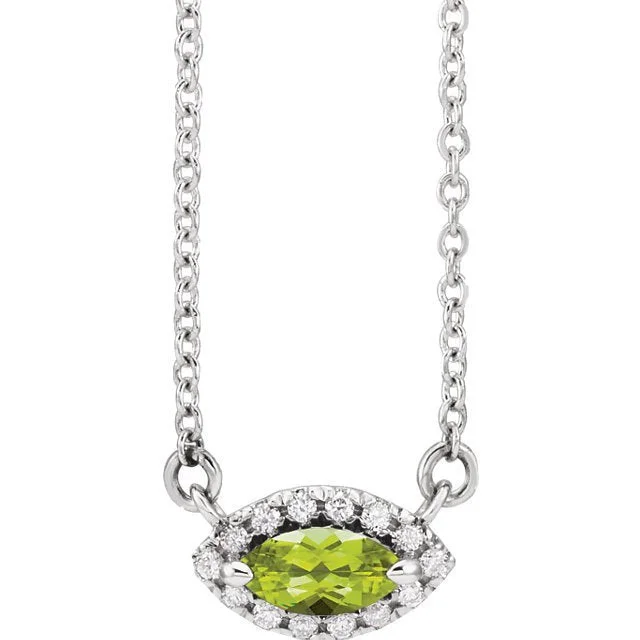 Women’s gold collar necklaces-14KT GOLD 0.28 CT PERIDOT & .06 CTW DIAMOND FRENCH-SET HALO NECKLACE