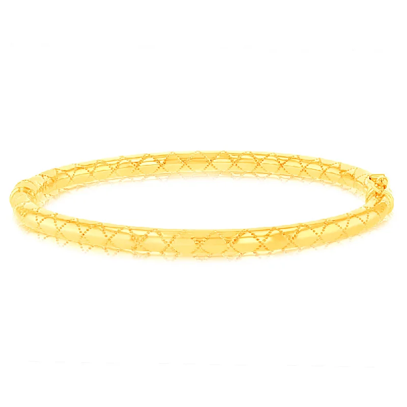 Women’s silver bangles-9ct Yellow Gold Patterned Hinged Round Bangle