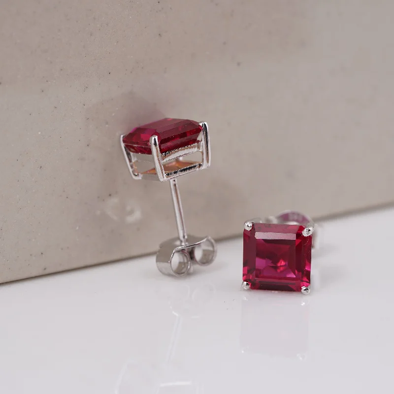 Women’s rose gold earrings-Silver Pink Ruby Solitaire Stud Earring