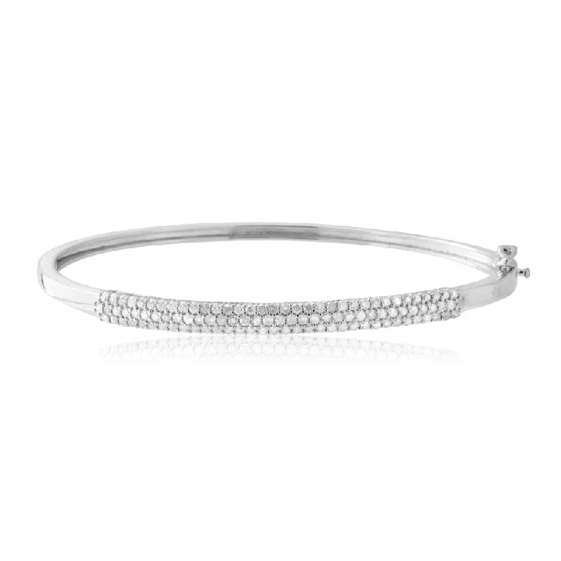 Women’s friendship bracelets-1 Carat Diamond Hinge Bangle 60mm in Sterling Silver