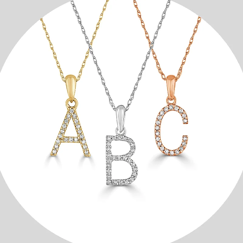 Women’s matching necklace sets-14k Gold & Diamond Initial A-Z Necklace Pendant 16-18" Inches