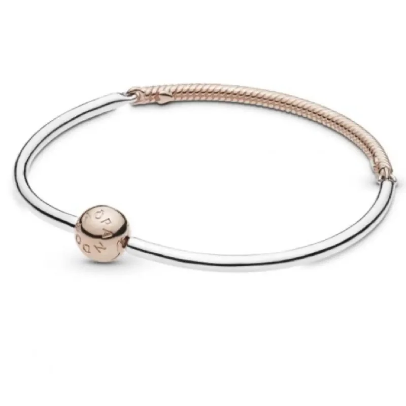 Women’s sparkling bangles-Pandora Three Link Bangle. Sterling and Rose