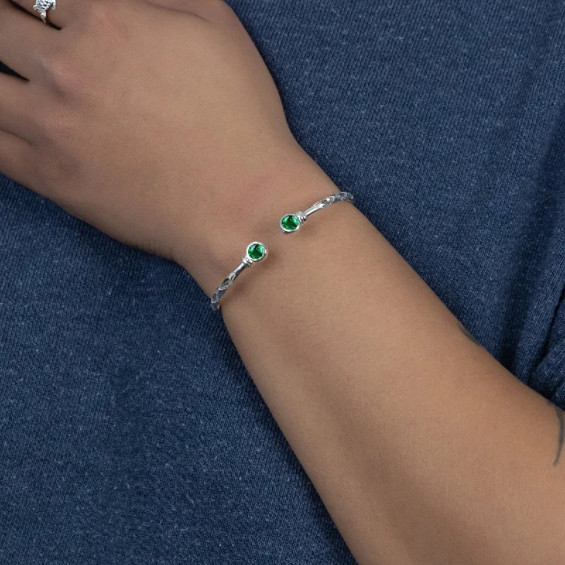 Women’s diamond tennis bracelets-Medium Bangle with Synthetic Emerald May Birthstone