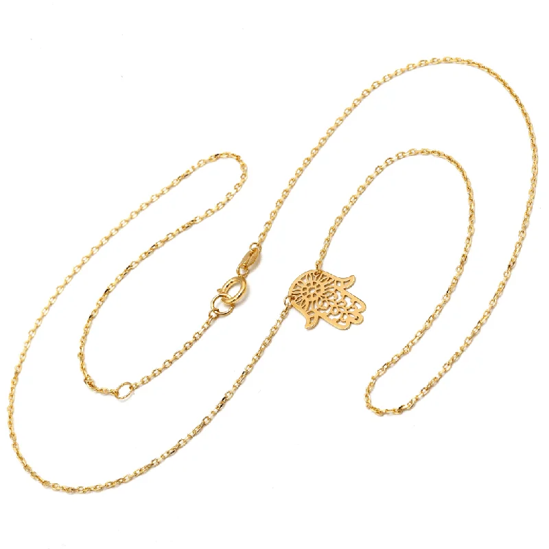 Women’s charm necklaces-Real Gold Adjustable Necklace with Palm Hand Charm - Model 9775 N1426